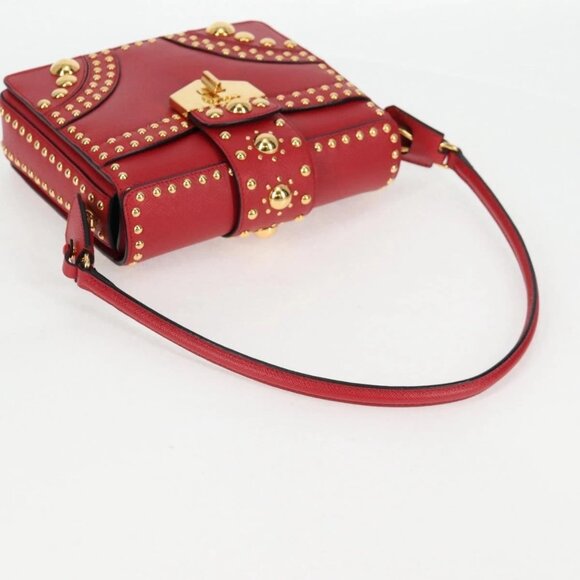 PRADA Shoulder Bag Safiano leather Red Gold Auth - Picture 8 of 16